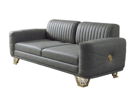 Eleganter Dreisitzer Modernes Graues Stoffsofa Edelstahlfüße