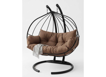 Hängestuhl Metall Schwarz Braun gepolstert Modern Rund Relax