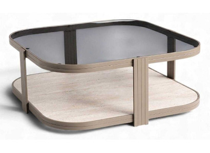 Couchtisch Glas Holz Metall modern quadratisch Ablagebecken beige braun