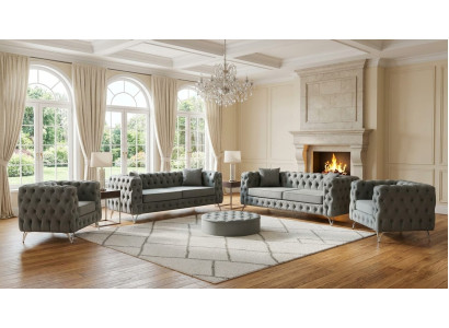 Elegante Graue Chesterfield Sofagarnitur Edle Dreisitzer Sessel