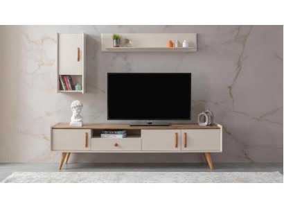 Wohnwand Set Hängeschrank Wandboard Modern Beige Minimalistisch Edel