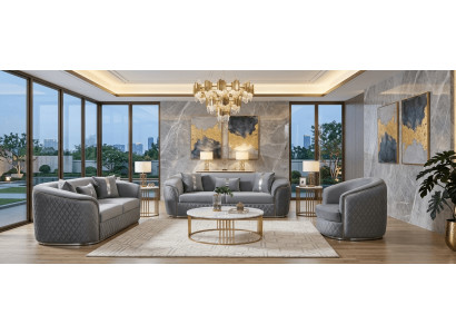 Elegante Graue Sofagarnitur 3-Sitzer Polster Zweisitzer Sessel 3tlg