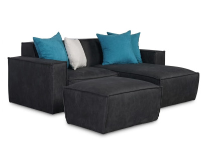 Schwarzes L-förmiges Ecksofa mit Ottomane Stoffsofa  Wohnzimmer