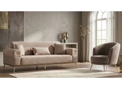 Sofa Set 1x 3-Sitzer Sofa 1x Sessel Beigе Grau Moderner Stil Luxuriöse