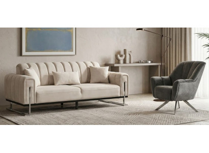 Sofa Set 1x 3-Sitzer Sofa 1x Sessel Grau Beigе Moderner Stil Luxuriöse