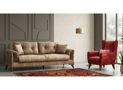 Sofa Set 1x 3-Sitzer Sofa 1x Sessel Beigе Rot Moderner Stil Luxuriöse