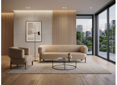 Sofa Sessel Beige Abgerundete Formen Modern Minimalistisch
