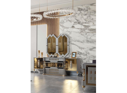 Konsole Spiegel goldfarben Schlafzimmer grau neu modern stilvoll