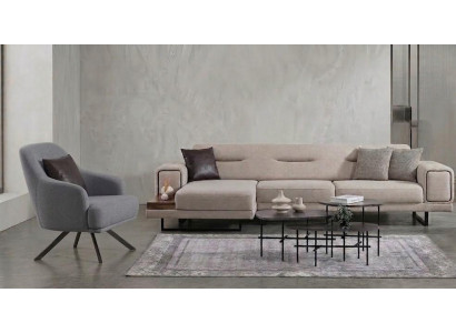 Set Ecksofa Sessel bequem weich geräumig schön beige blau