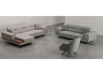 Set Ecksofa Sessel bequem weich geräumig schön beige grau