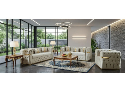 Elegante Beige Chesterfield Sofagarnitur 3+2 Sitzer Polstersessel