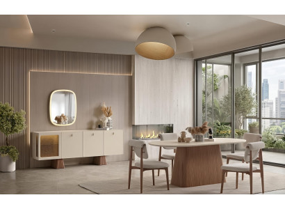 Esszimmer Set Esstisch Stühle Sideboard Spiegel Modern Beige Nordic