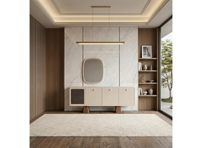 Sideboard Spiegel Set Modern Beige Edel Kommode Anrichte Wohnzimmer