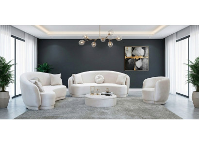 Zeitlose Weiße Sofagarnitur Designer 2x 3-Sitzer Polstersessel 3tlg