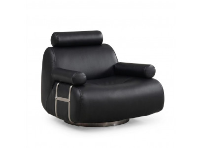 Eleganter schwarzer Leder Loungesessel Drehbar Metall Design Komfort