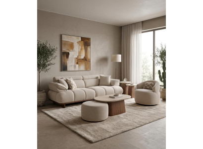 Couchgarnitur 3 Sitzer Sessel Couchtisch Hocker Beistelltisch Modern Beige Edel