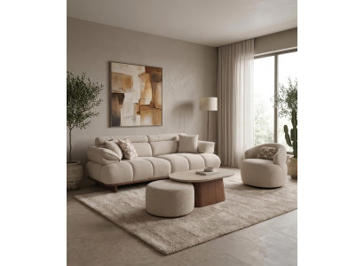 Sofa Set 3 Sitzer Sessel Couchtisch Hocker Modern Beige Elegant Design