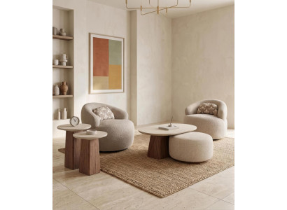 Sessel Set Couchtisch Hocker Satztische Modern Beige Elegant Lounge