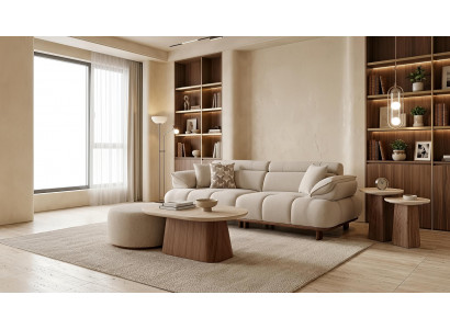 Sofa Set 3 Sitzer Couchtisch Hocker Beistelltisch Modern Beige Elegant