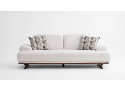 Modern Beige Bouclé Wohnzimmer Sofa Holzgestell Couch bequem geräumig