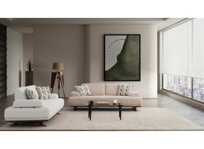 Hochwertiges Wohnzimmer-Set mit 2x 3-Sitzer in Beige und Weiß