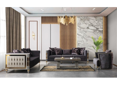 Sofa Bergere grau goldfarben Wohnzimmer neu modern bequem weich komfort