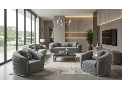 Graue Wohnzimmer Polstergarnitur Stilvolle Sofas Edle Sessel 4tlg