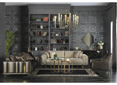 Sofa Set Beige und Schwarz Modern mit Sessel fuer Wohnzimmer