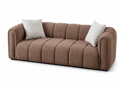 Eleganter 3-Sitzer Couch in Braun mit gerippter Polsterung
