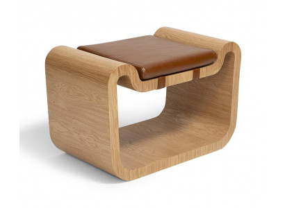Bank Design Braun Kunstleder Holz Skulptur Modern Zeitlos Elegant
