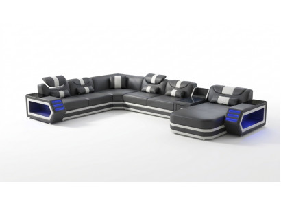 Exklusive Wohnlandschaft U-Form Schwarz Luxus Ecksofa Sofa Top LED