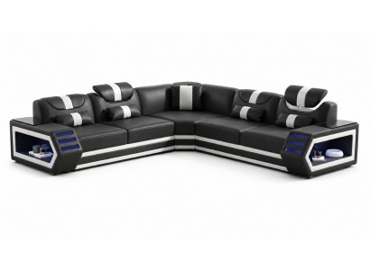 Modern Ecksofa L-Form Schwarz LED Sofa Set Couch Elegant Design Luxus