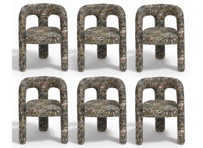 Stuhl Gruppe Gruen Stoff Muster Ausdrucksstark Skulptural Elegant