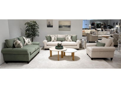 Grün-beiges Sofa set 3-Sitzer Sofa 2-Sitzer Sofa Sessel textil modern