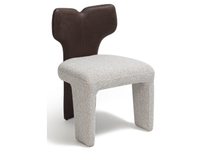 Stuhl Design Braun Leder Beige Stoff Skulptural Komfort Ausdrucksstark