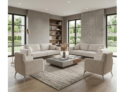 Elegantes Wohnzimmer Polster Set Designer 3-Sitzer Edle 2x Sessel