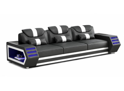 3-Sitzer Ledersofa Modern Schwarz Weiß Elegant LED Ablage Komfort