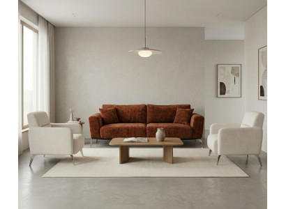 Wohnzimmer Set Sitzer Sofa Sessel Couch Modern Design Braun