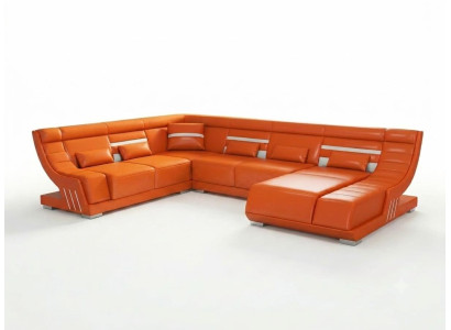 Modern Wohnlandschaft U-Form Orange LED Sofa Couch Exklusiv Elegant