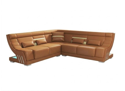 Modern Ecksofa L-Form Braun LED Elegant Exklusiv Design Premium Couch
