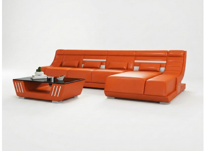 Modern Ecksofa L-Form Orange LED Elegant Exklusiv Design Premium