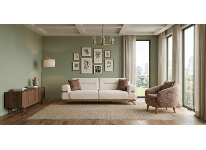 Sofa Beige Wohnzimmer Stil Modern bequem komfortabel Sessel