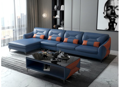 Blaues Wohnzimmer-Set Blaues L-förmiges Ecksofa Couchtisch modulare Sofas