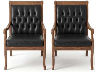 Schwarz-Braunes Stuhl-Set Exklusive Chesterfield Ledersessel