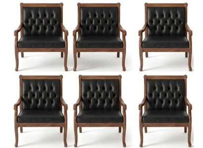 Schwarz-Brauner Stuhl-Set Klassische Sitzstühle Edle Lederpolsterung