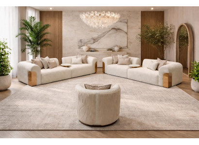 Luxus Wohnzimmer Sofa Set Beige Modular Curved mit Rundem Lounge Sessel