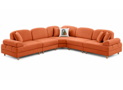 Großes Ecksofa Stoff orange bequem modern Sofa für Wohnzimmer L Form Design
