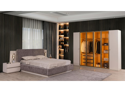 Schlafzimmer Set Modernes Doppelbett Grau Stoff Bett Luxus Design bequem