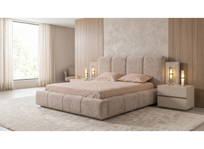 Schlafzimmer Set Modernes Beige Stauraumbett Nachttische(2x) Stoff Bett