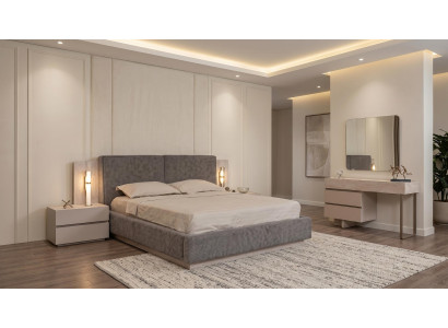 Schlafzimmer Set Modernes Doppelbett Grau Stoff Bett Luxus Design bequem